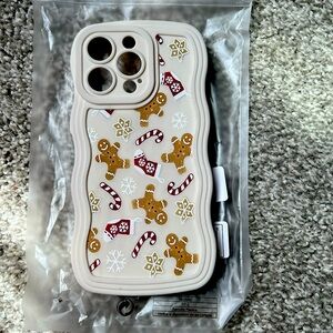 1pc Christmas Gingerbread Man Wave Pattern Full Protection Phone Case For Iphone